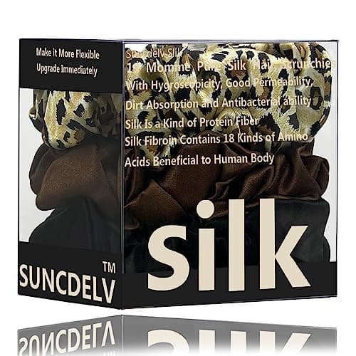 Suncdelv Silk Scrunchies, Anti-Crease & Breakage Hair Ties 22 Momme, 3PCS (Pink, Blue, Khaki)