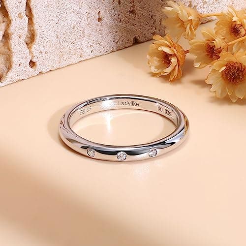 Ladylike 3 Stone Moissanite Bezel Set Wedding Bands in Sterling Silver for Her