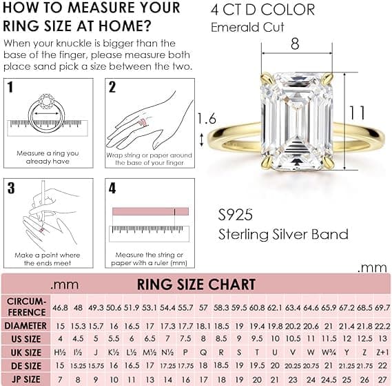 Michooyel 18K Gold Plated Emerald Cut Cubic Zirconia Engagement Rings For Women
