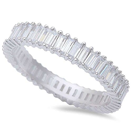Blue Apple Co. 925 Sterling Silver Stackable Baguette CZ Ring