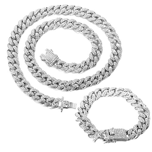 Halukakah Gold Chain for Men - The Royal - Iced Out 14/20MM 18k Real Gold/Platinum White Gold/Rose Gold/Rhodium Black Plated Diamond Cuban Link Chain Necklace Bracelet - Lab Diamonds Prong Set - Great Gift Idea