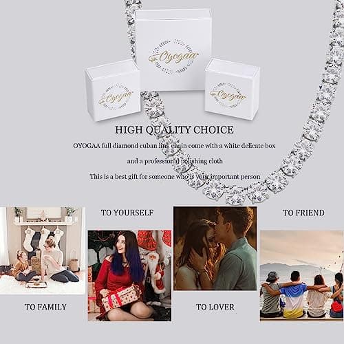 OYOGAA 14K Gold & Silver Tennis Diamond Choker Necklace, 10mm Cubic Zirconia for Men & Women