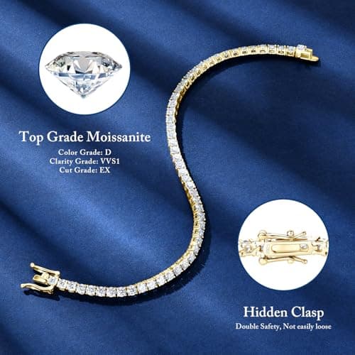 5.5 Carat Moissanite Tennis Bracelet for Women, 925 Sterling Silver Gold Plated, VVSI Clarity, Anniversary Birthday Gift