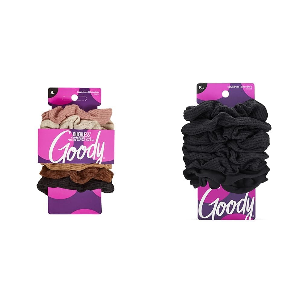 GOODY Ouchless Women's Hair Scrunchies - 8 Count Neutral & Black Sets