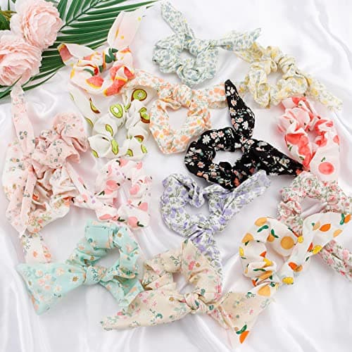 Sure, here's a refined and simplified title based on the keywords provided:

Ondder Hair Scrunchies 15 Pcs - Cute Bow Ribbon Elastic Hair Ties Floral & Fruit Print
