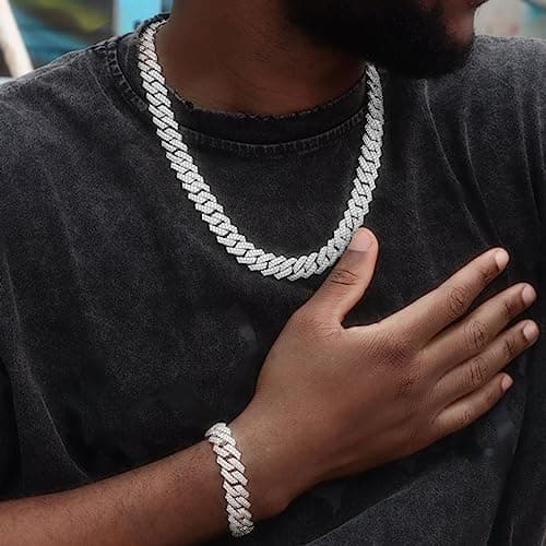 DIDISEE 2PCS Gold Silver Cuban Link Chain Diamond Necklace for Men & Women