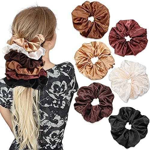 Chuangdi Black Jumbo Satin Scrunchies for Women
