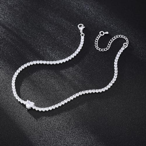EFTOM Sparkly Cubic Zirconia Silver Choker for Women