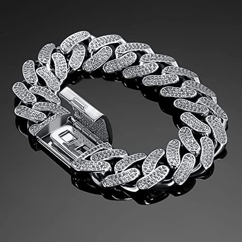 MOFEIJEWEL 18K Gold Plated 15mm Cuban Link Bracelet for Men