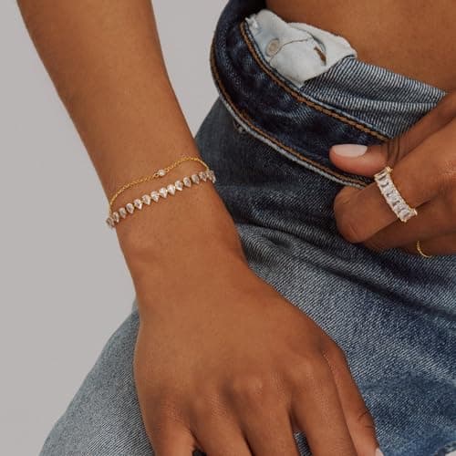 KissYan 14K Gold Plated Cubic Zirconia Adjustable Slider Tennis Bracelet