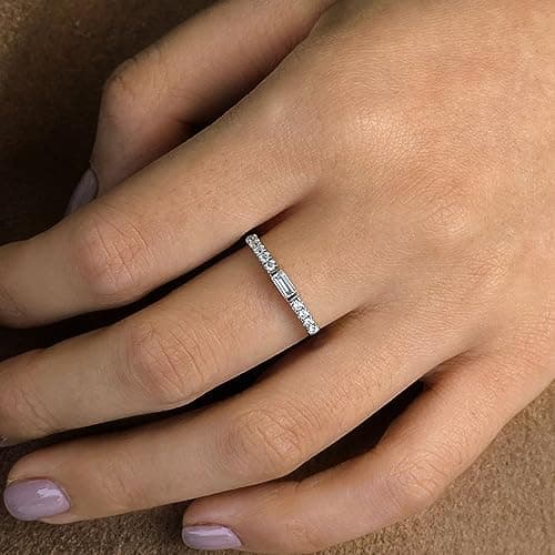 Michooyel Moissanite Eternity Ring with Emerald Cut Baguettes
