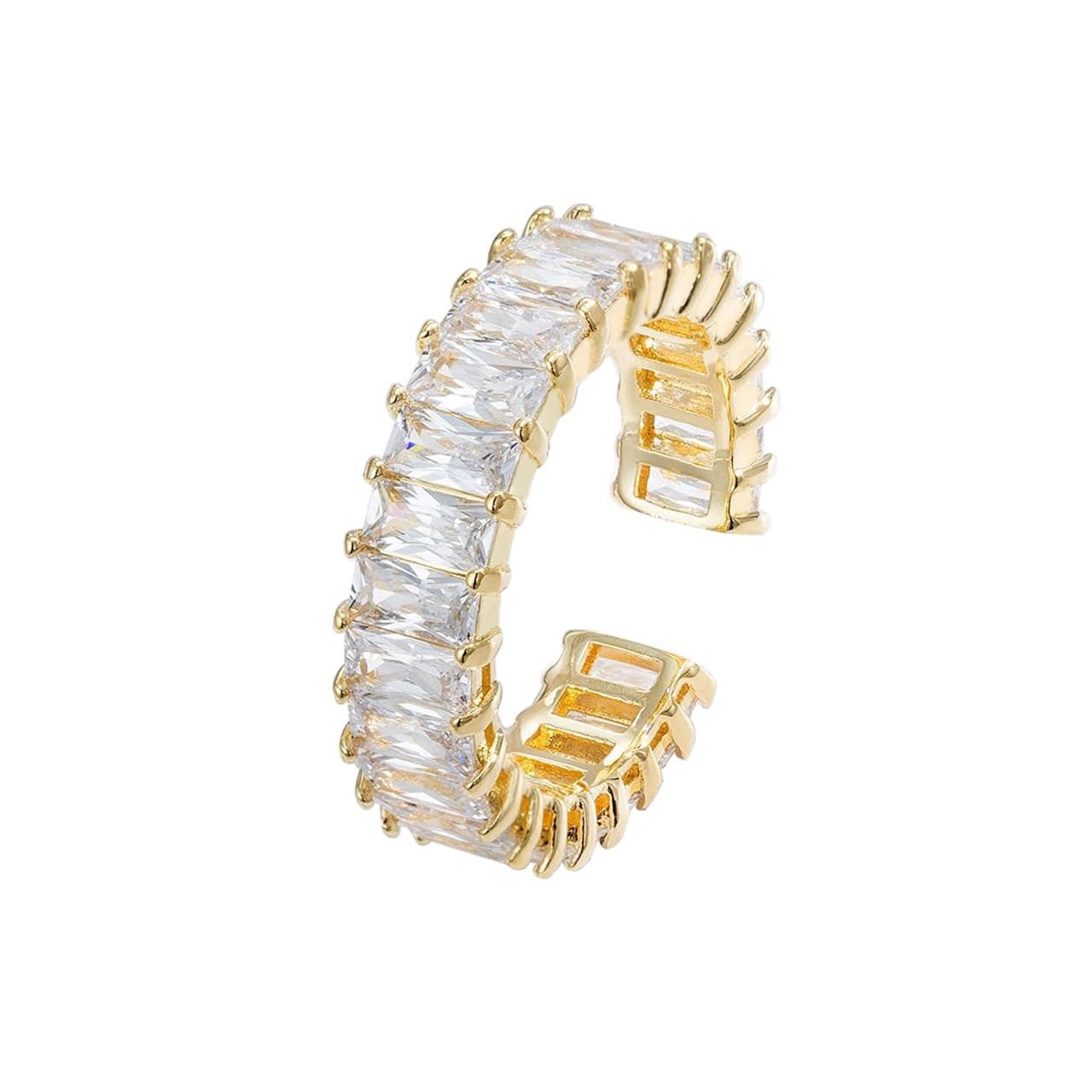 VOPIPO Adjustable Gold Plated CZ Leaf Double Cubic Zirconia Ring for Women