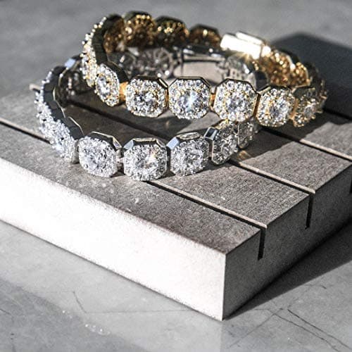 JINAO JINAO Silver 14k Gold Plated Men Women Tennis Bracelet (Silver, 7.0)
