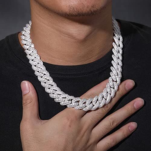 OLVLUS 18K White Gold Plated Iced Out Cuban Link Chain Necklace