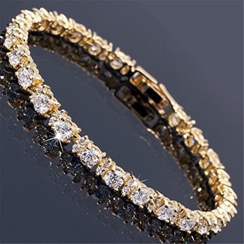 RIZILIA Eternity Yellow Gold Plated Tennis Bracelet, 7" Round CZ