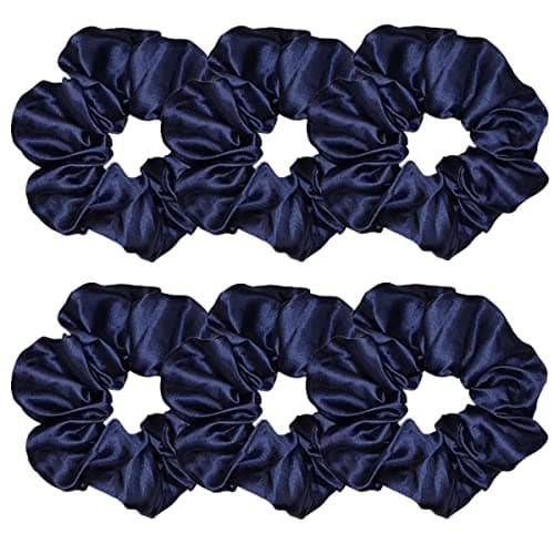 Sufermoe 6pcs Satin Silk Hair Scrunchies, Soft Black Hair Ties for Women and Girls