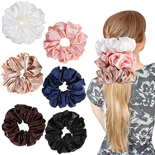Chuangdi Black Jumbo Satin Scrunchies for Women