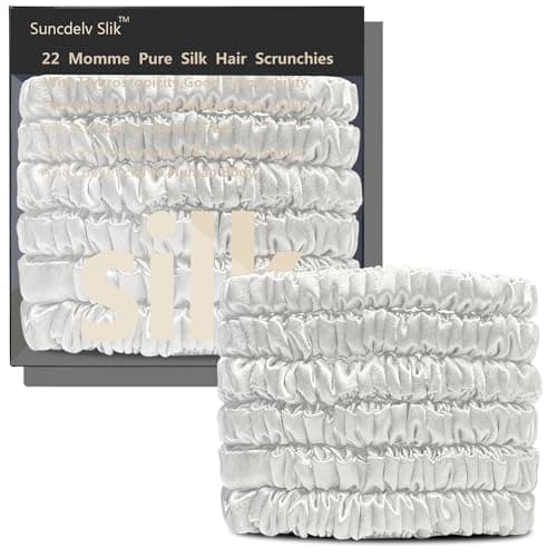 Suncdelv Silk Scrunchies, Anti-Crease & Breakage Hair Ties 22 Momme, 3PCS (Pink, Blue, Khaki)