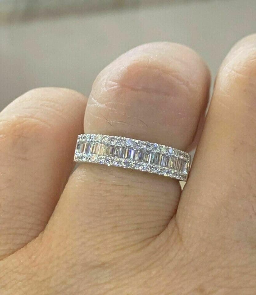 Handmade Icedout 2 Ct Baguette Cut Diamond Half Eternity Ring 14K White Gold Plated