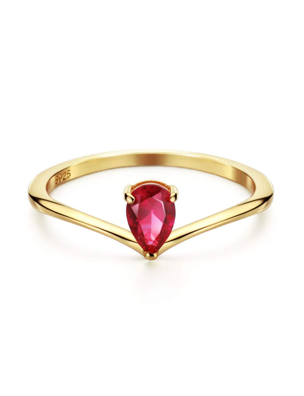 Michooyel 18K Gold Ruby Solitaire Pear Cut Promise Ring
