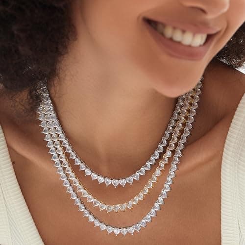 Michooyel Heart Tennis Necklace CZ 16,18,20 Inches Fashion Jewelry