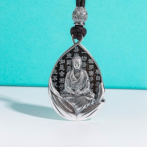 AnuClub S999 Sterling Silver Buddha Guanyin Pendant Necklace Lucky Amulet Jewelry