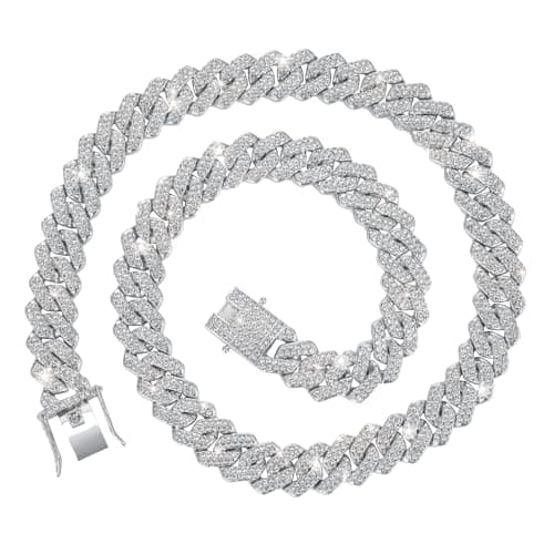 APaztip Thick Iced Out Cuban Link Chains Silver/Gold Bling for Men & Women