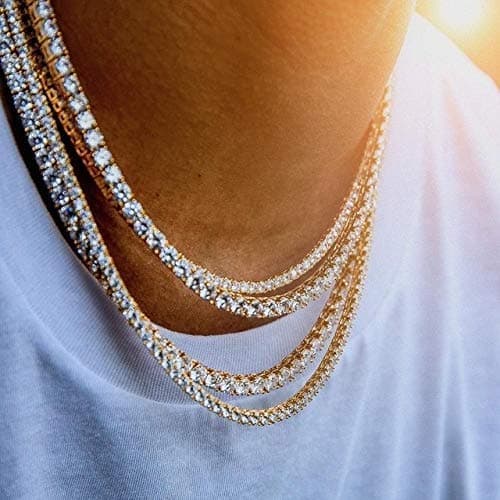 LARDROK Hip Hop Bling CZ Sparkling Cool Tennis Necklace for Men