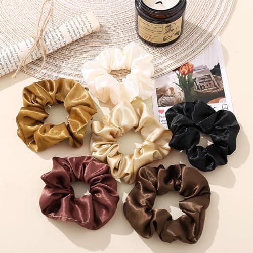 12 Piece Black & Brown Silk Scrunchies for Thick Hair