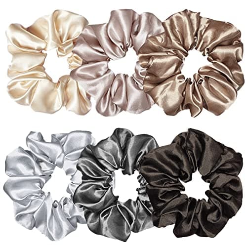 Sufermoe 6pcs Satin Silk Hair Scrunchies, Soft Black Hair Ties for Women and Girls