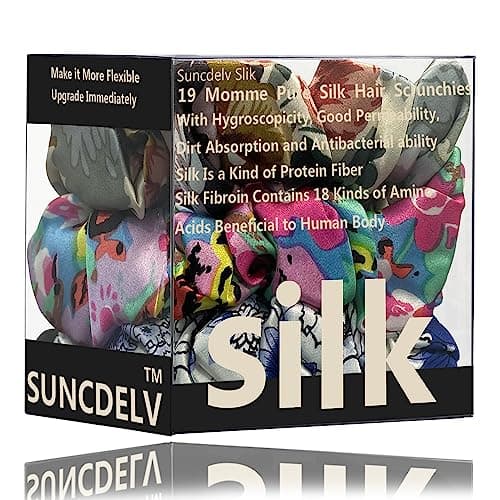Suncdelv Silk Scrunchies, Anti-Crease & Breakage Hair Ties 22 Momme, 3PCS (Pink, Blue, Khaki)
