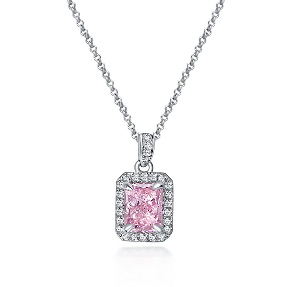 1.8ct Radiant Cut Halo Cubic Zirconia Sterling Silver Necklace for Women by Michooyel