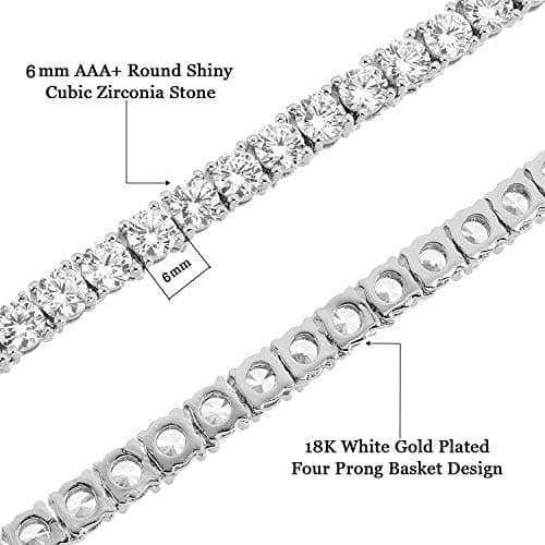 MDFUN 18K White Gold Plated 5.0-6.0mm Round CZ Tennis Necklace 14-24 inches