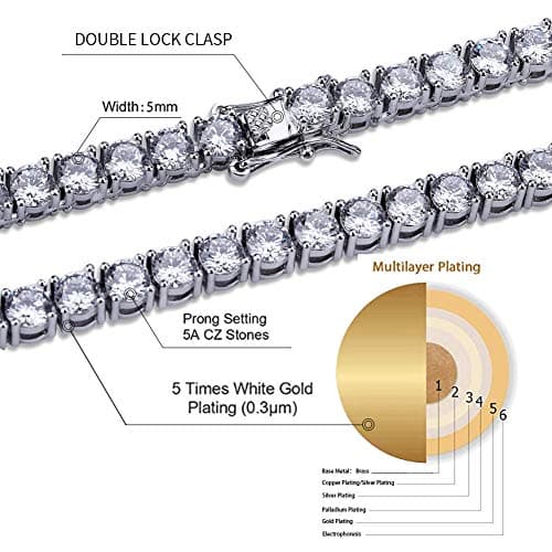 JINAO Iced Out 18K Gold Plated Lab Diamond Tennis Chain Necklace for All