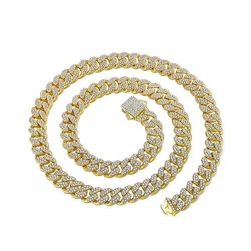FEEL STYLE Silver Iced Cuban Link Chain Bling Diamond Curb Necklace 18-24inch