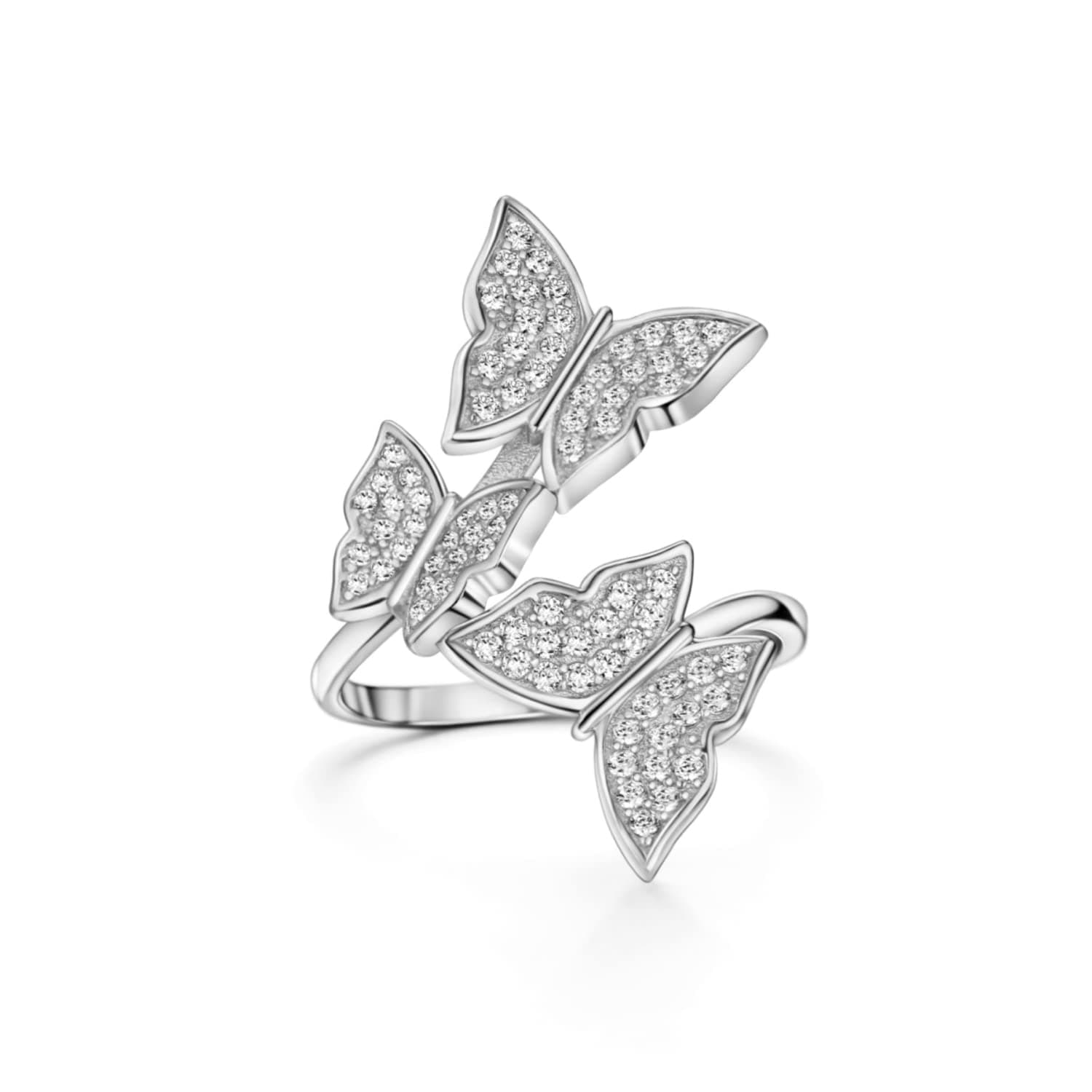 Michooyel S925 Cubic Zirconia Butterfly Adjustable Ring for Women