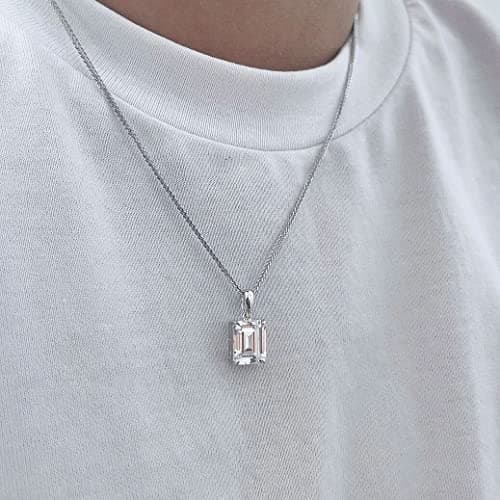 Michooyel S925 Emerald Cut Engagement Ring Necklace Set