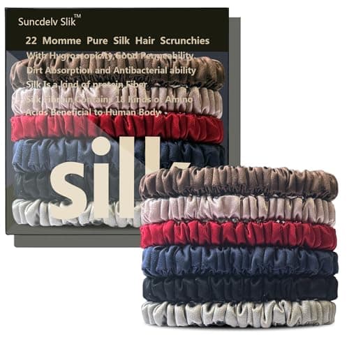 Suncdelv Silk Scrunchies, Anti-Crease & Breakage Hair Ties 22 Momme, 3PCS (Pink, Blue, Khaki)