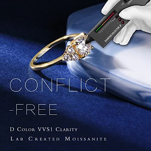 MOOSEA 1.2ct Lab Created Moissanite Engagement Ring, D Color VVS1 Clarity, 14K White Yellow Rose Gold Vermeil