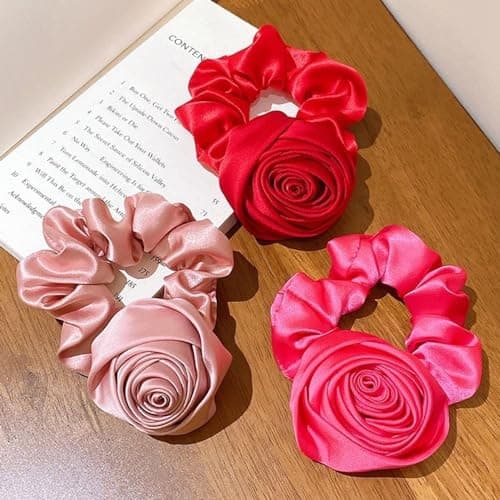 Vintage Rose Flower Scrunchies for Women and Girls