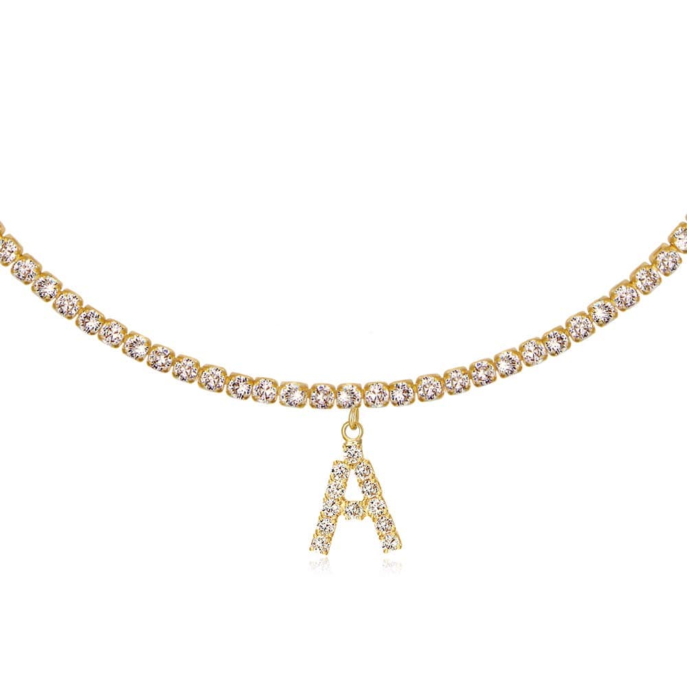 LecAit 14k Gold Plated Initial Choker Necklace with CZ Diamonds for Women