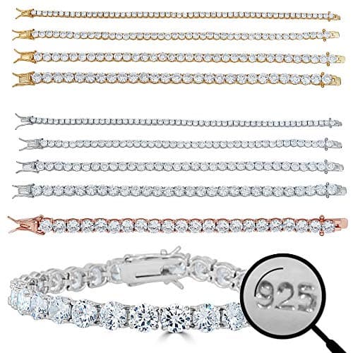 Refined Title: Solid 925 Sterling Silver Unisex Tennis Bracelet with 14k Yellow & Rose Gold Finish