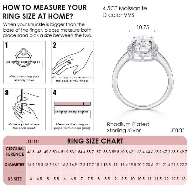 Michooyel 925 Sterling Silver 4.5ct Oval Moissanite Halo Engagement Ring for Women
