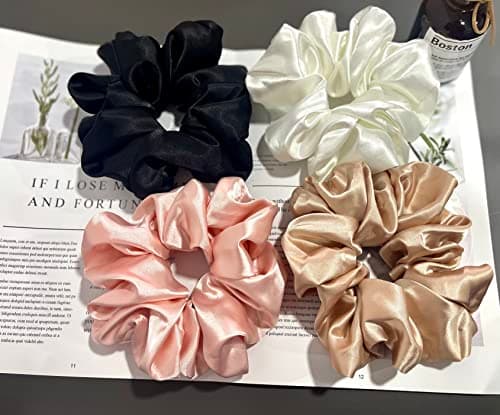 XL Satin Scrunchies for Thick Hair - Oversized Silk Hair Ties for Women Girls