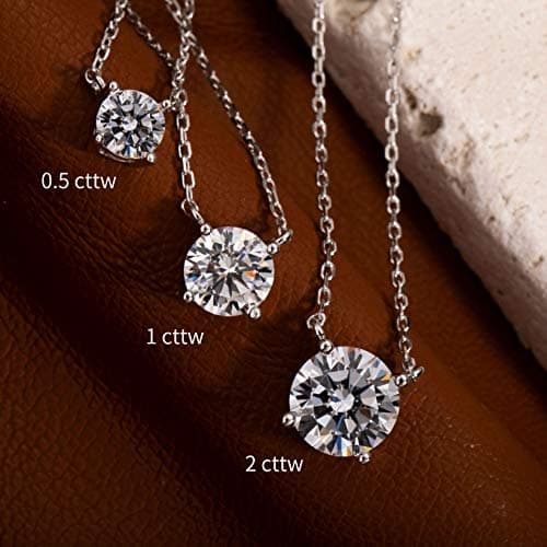 S.Leaf Sterling Silver Gold Plated Solitaire Diamond Pendant Choker Necklace for Women
