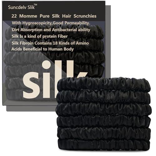 Suncdelv Silk Scrunchies, Anti-Crease & Breakage Hair Ties 22 Momme, 3PCS (Pink, Blue, Khaki)