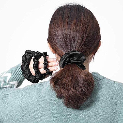 LilySilk 6A Grade Mulberry Silk Scrunchies Set - Black