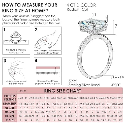 Michooyel 4.0ct Radiant Cut Women's Engagement Ring