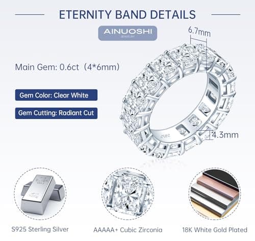 Eternity Ring for Women, 925 Sterling Silver, Cubic Zirconia Jewelry Box Packed