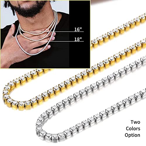 ChainsHouse Classic 3mm Cubic Zirconia Tennis Necklace - Stainless Steel & 18K Gold Plated for Men & Women